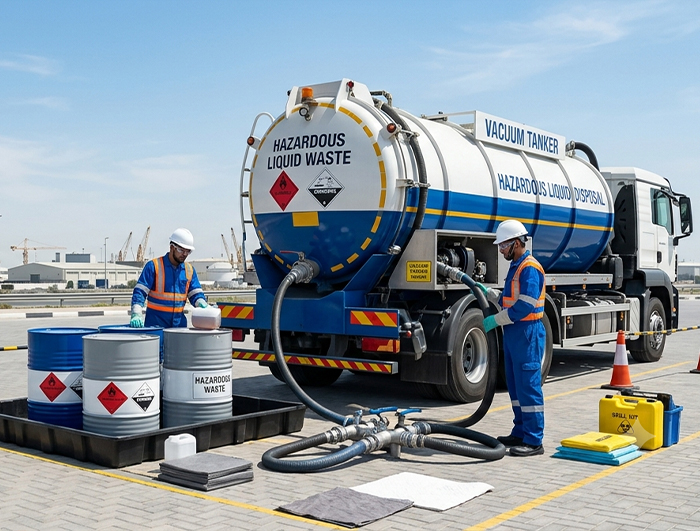 Industrial hazardous waste collection and chemical waste disposal services Dubai